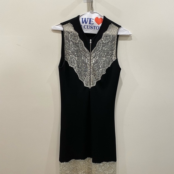 Sandro / lace panel stretch zip Two Tone Sweater knit dress - Picture 2 of 6